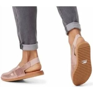 Sorel‎ Sandals Ella Rose Gold Metallic Suede Leather Slingback Size 6.5